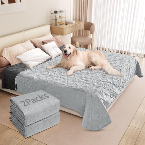 2 Packs Waterproof Dog Blankets Washable for Large Dog, Pet Couch Covers Protect Bed Sofa Furniture, Soft Reversible Dog Blankets Anti Scratches Dirty for Puppy Kids (54"×82", Light/Dark Grey)