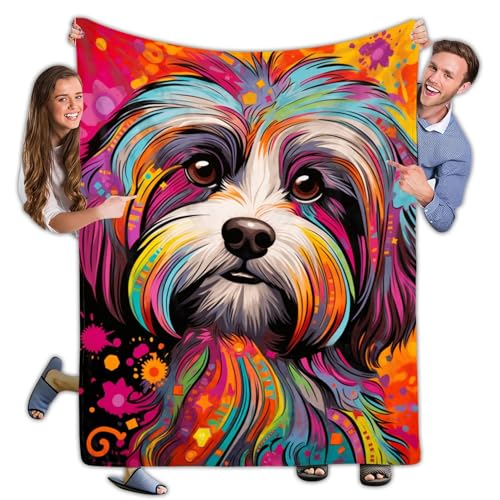 365CUSGIFTS - Havanese Fleece Blanket and Sherpa Blanket, Pattern Soft Throw Blanket for Couch, Warm, and Lightweight Blanket for All Season