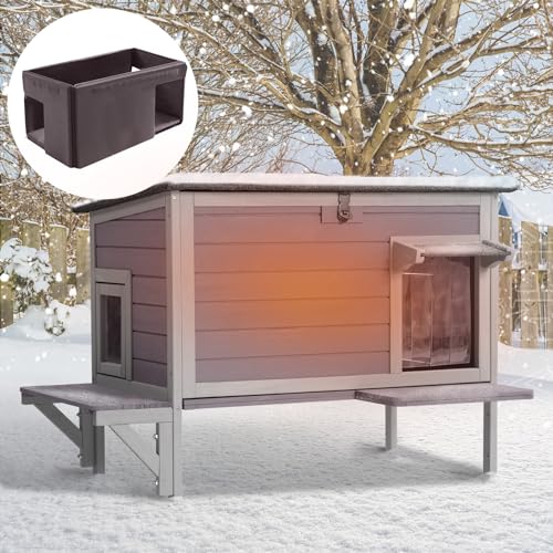 Aivituvin Cat House with Insulated Liner, Large Heated Feral Cats Shelter, Weatherproof Cat Condos for Outdoor Indoor Cats