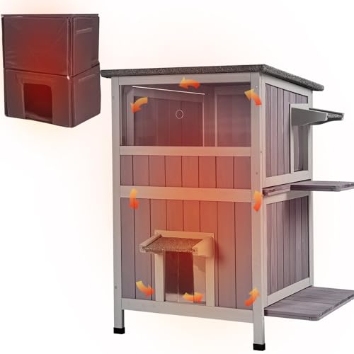 Aivituvin Outdoor Cat House Insulated for Winter, Heated Cat Shelter Kitty House Feral Cat Shelter with 100% Insulation Liner