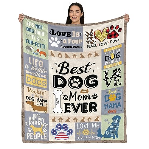 AJIIUSV Dog Mom Gifts for Women, Dog Mom Throw Blanket 50x60 Inch Gifts for Dog Lovers, Gifts for Dog Moms, Best Dog Mom Ever, Gifts for Dog Owners for Christmas Thanksigiving