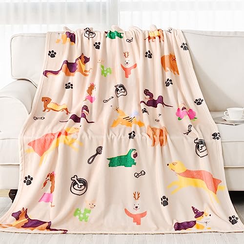 Alishomtll Cute Soft Dog Throw Blanket Beige, Fuzzy Fluffy Fleece Blanket for Couch, Bed, Sofa, Lightweight Plush Cozy Blanket and Throw for Girls, Boys, Kids(30''x40'')