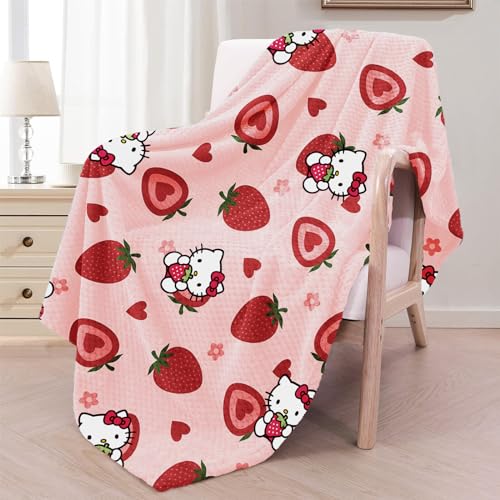 Anime Throw Blanket Soft Flannel Throw Blankets for Bed Cartoon Blanket Cute Strawberries Kawaii 40 * 50"