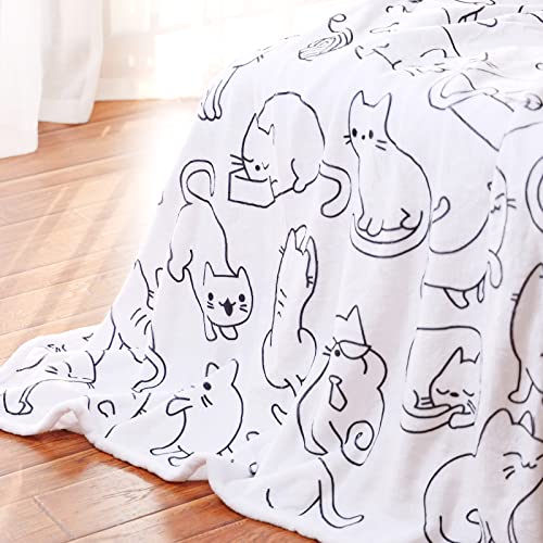 AOLLEE Cute Cat Blanket, Soft Kids Throw Blanket Cat Blanket for Cat Lovers Cat Gifts for Girls Women Cat Throw Blanket Flannel Fleece Blankets for Couch Bed Sofa (cat 1, 48" X 60")