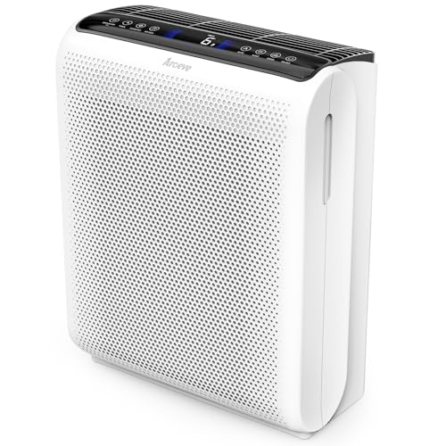 AROEVE Air Purifiers For Home Large Room Up to 1395 Sq Ft with Air Quality Laser Sensors, H13 True HEPA Filter, Washable Filters, Filters Pet Dander, Pollen, Smoke, Dust for Bedroom Office, MK07 White