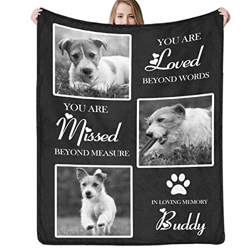 Artsadd Custom Memorial Blanket with Photos and Name-in Loving Memory Gifts Personalized for Loved Ones Lost-Remembrance Blankets for Dogs Cats Pets Lover-Black 30"x40"Inch