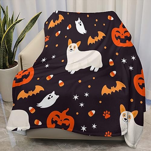 AuHomea Halloween Pumpkins Cute Corgi Throw Blanket Lightweight Flannel Fleece Blankets Warm and Cozy Super Soft Throws 30"x40" for Cat and Dog Pet