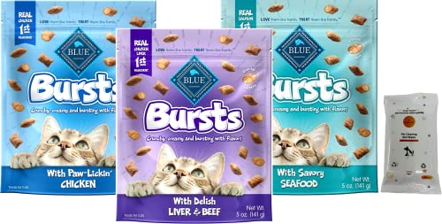 Aurora Pet Variety Pack (3) Blue Bursts Crunchy Cat Treats (1) Paw-Licken Chicken (1) Savory Seafood (1) Liver & Beef (5-oz Each) with AuroraPet Wipes