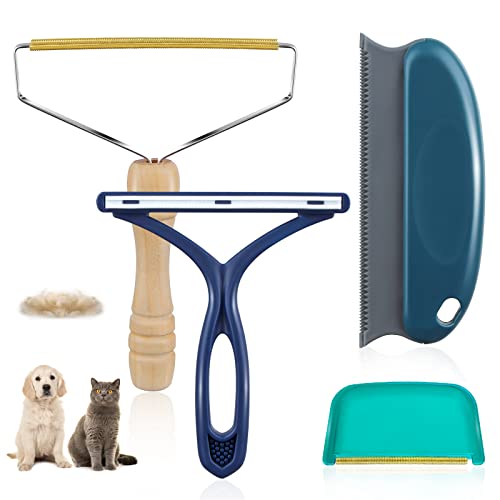 AXLUNAR Pet Hair Remover - 4 Pack Dog Cat Hair Remover for Couch Furnitures, Reusable Lint Remover Shaver Portable Carpet Rake Scraper Brush for Blanket,Clothing, Pet Towers, Car Upholstery Blue