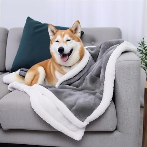 Bedding Aid Waterproof Blanket for Dog Hair Resistant Bedding, Double-Sided Water Proof Dog Blanket, Soft Sherpa Bed Blanket (Grey, XL 50x60