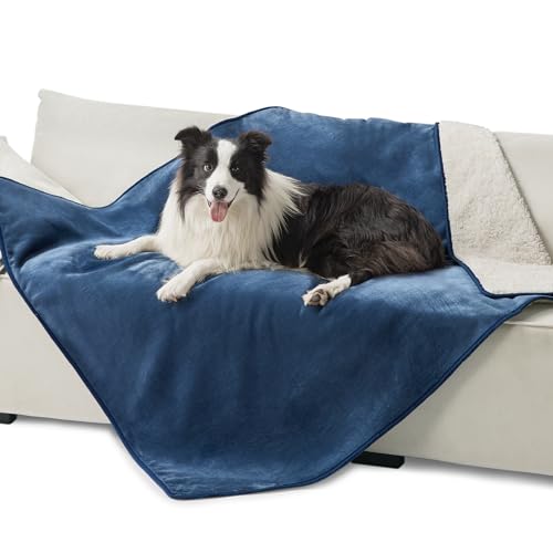 Bedsure Waterproof Dog Blankets for Extra Large Dogs - XL Cat Blanket Washable for Couch Protection, Sherpa Fleece Puppy Blanket, Soft Plush Reversible Throw Furniture Protector, 50"x60", Blue