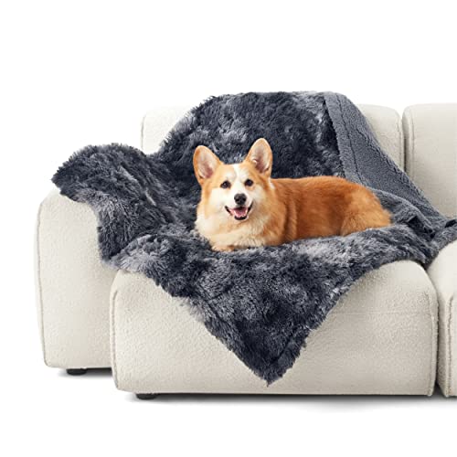 Bedsure Waterproof Dog Blankets for Medium Dogs - Calming Cat Blanket for Couch Protector Washable, Long Faux Fur Pet Throw Blanket for Puppy, Reversible Furniture Protection, 30"x40", Tie-dye Grey