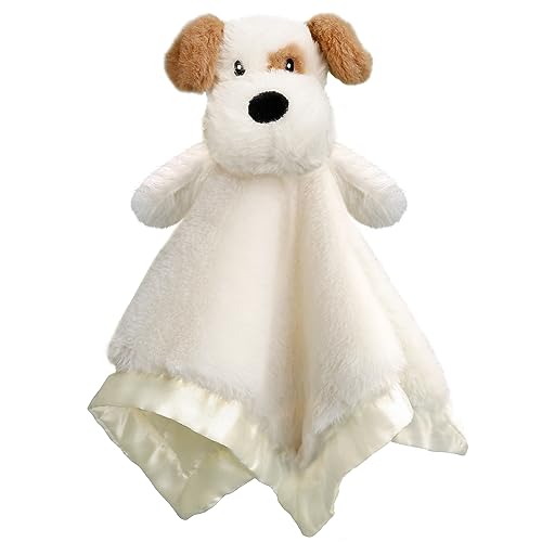 BEILIMU Dog Security Blanket Soft Lovey Baby Stuffed Animal with Satin Backing for Newborn Boys and Girls, Lovely Unisex Puppy Snuggle Toy, Khaki 13.5 Inch