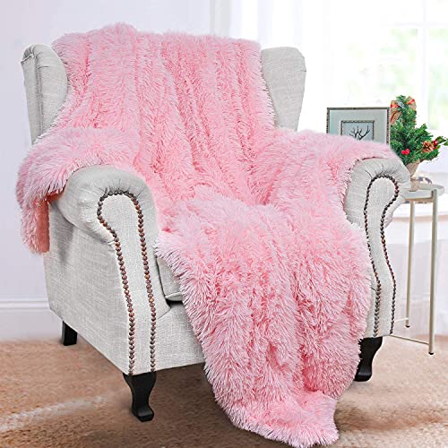 BENRON Light Pink Throw Blankets, Soft Shaggy Fuzzy Sherpa Cute Baby Pink Throw Cozy Fluffy Faux Fur Blankets for Bed Couch Sofa Washable, 50"x60"