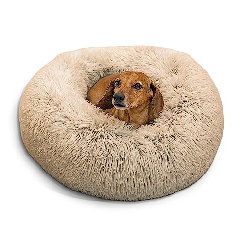 Best Friends by Sheri The Original Calming Donut Cat and Dog Bed in Shag Fur Taupe, Small 23"