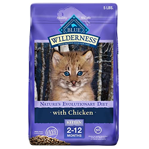 Blue Buffalo Cat Food for Kittens, Natural Chicken Recipe, Wilderness High Protein, Dry Cat Food, 5 lb bag