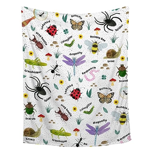 Bugs Insects Throw Blanket | Bugs Lover Gifts for Boys Girls | Ultra Plush Cozy Beetles Blanket for Travel/Camping/Picnic | Nature Animals Decor Gifts | 50"x60"-Teens/Travel Size