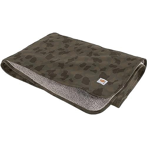 Carhartt Firm Duck Sherpa-Lined Throw Blanket, Reversible Pet Blanket With Water Repellent Coating, Tarmac Duck Camo