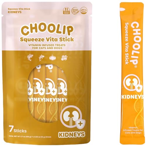Choolip Squeeze Vita Stick Soft Cat Treats Infused with Kidney Support Cat Vitamins. 7pk Creamy Cat Treat That Dogs Can Also Eat! Cat Treats for Indoor Cats, Cat Training Treats and Cat Enrichment