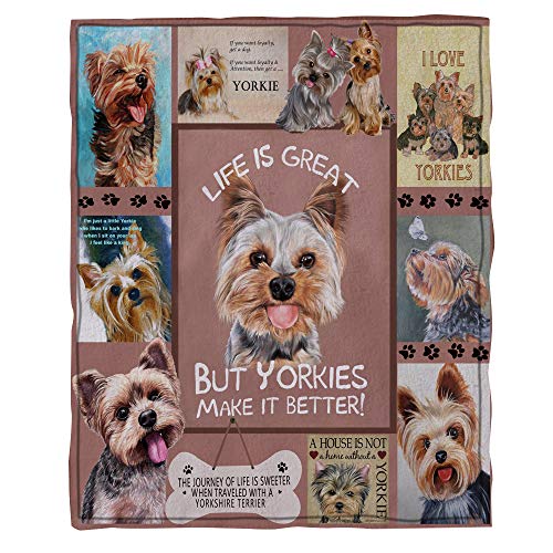 ChriHome Yorkies Make Life Better Blanket Cozy Plush Flannel Blanket for Sofa Couch Bed Travel Office Throws Blanket Lightweight Super Soft Blankets (60'' x 50'')