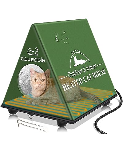 Clawsable Indestructible Heated Cat House for Outdoor Cats in Winter, Extremely Waterproof, Highly Insulated & Elevated Outdoor Feral Cat House Shelter for Stray Barn Cat