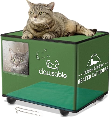 Clawsable Waterproof & Easy Assembly Cat House for Outdoor Cats in Winter, Heated or Unheated Elevated Insulated Feral Cat House, Weatherproof Cat Shelter for Barn Stray Cat (Unheated, M:17"x13"x13")