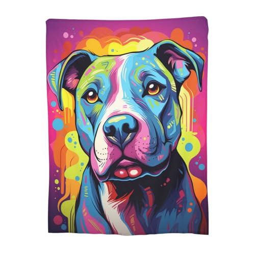 Colorful Pitbull Fleece Blanket Animal Print Pit Bull Fleece Throw Blanket for Mom Women Men Kids Super Soft Plush Dog Blanket Throw Plush Blanket for Bed Sofa Valentine's Day Decor 50"x60"