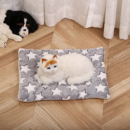 Cozy Calming Cat Blanket, Flannel Cushion for Pet Cozy Calming Blanket for Anxiety and Stress, Cozy Kitty Bed for Indoor Cats Calming Thick, Ultra Soft Pet Bed Mat (Grey Star, S (11.8" x 15.7"))