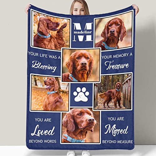 Custom Memorial Blanket Gifts for Dog Lover: Personalized Puppy Photo Collage Throw Blanket with Picture Name in Loving Memory Blanket - Made in USA