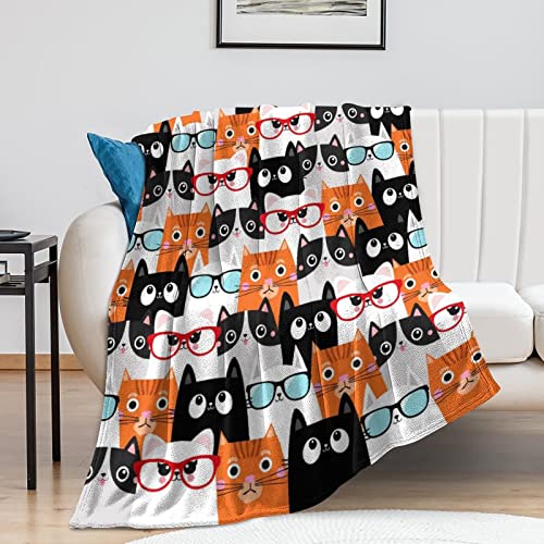 Cute Cat Blanket Animals Pet Pattern Gifts for Cat Lovers Kawaii Soft Lightweight Flannel Throw Blankets for Kids Adults 50"x40"Small For Kids