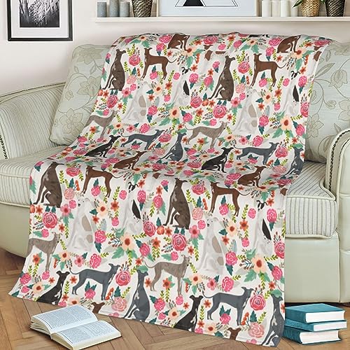Cute Italian Greyhound Dog Puppy Lovers Rose Flower Florals Print Blanket Throw Ultra Soft Light Anti-Pilling Cozy Flannel Funny Blankets For Bedroom Pet Bed And Sofa Quilt 40"X30" Dogs Gifts For Baby