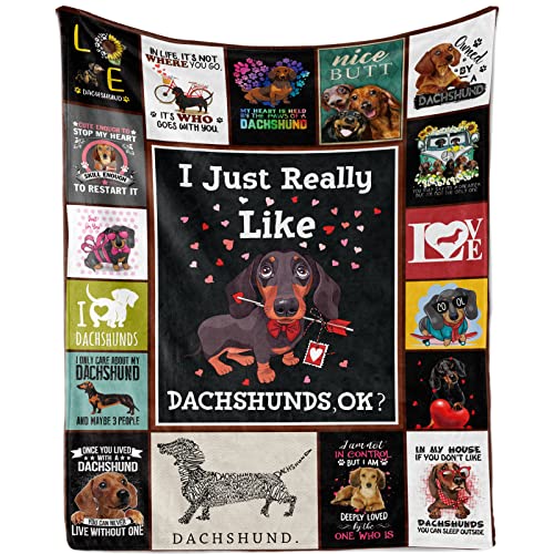 Dachshund Blanket for Dog Lovers, I Just Really Like Dachshund Throw Blanket for Teens, Soft Cozy Flannel Fleece Plush Sausage Dog Blankets Throws for Sofa Couch, Dachshund Gifts for Women, 50"x60"