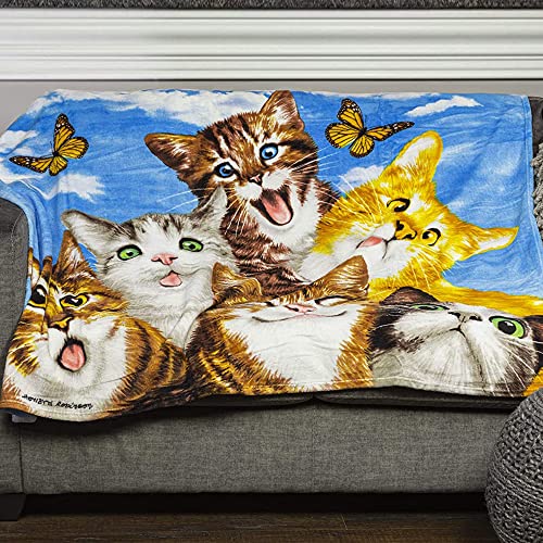 Dawhud Direct Kitten Fleece Blanket - Queen Size Cute Throw Blanket for Women, Men, and Kids - Super Soft Plush Cat Throw Blanket - Hello Kitty Blanket for Cat Lovers - 50" x 60