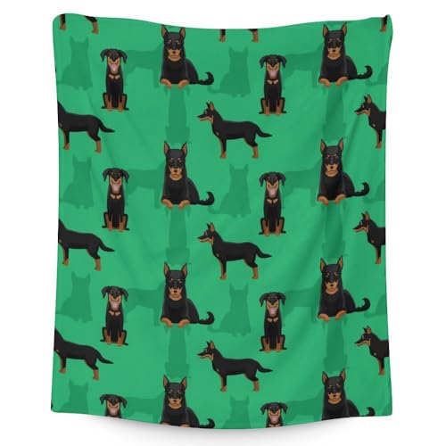 Doberman Blanket - Soft, Fuzzy & Warm - 40"x50" Small Blanket for Couch, Sofa - Green Cute Throw Gifts for Dog Lover