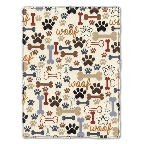 Dog Paw Bones Print Blanket Soft Flannel Fleece Throw Blankets for Sofa Couch Bedroom 50"X40"