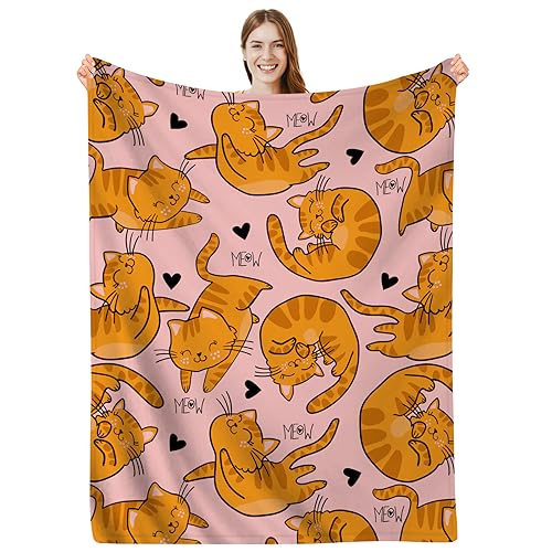 DOINBEE Cat Blanket for Women Girls, Cat Blankets for Cat Lovers, Cute Orange Cats Kitty Kawaii Pink Throw Blanket, Cat Gifts for Cat Lovers, Soft Cozy Fleece Flannel Fluffy Plush Blanket 50"x40"