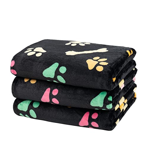 Dono 1 Pack 3 Blankets Soft Fluffy Paw Print Pattern Fleece Pet Blanket Warm Sleep Mat Puppy Kitten Blanket Doggy Mat Paw Print for Animals-23 * 16in