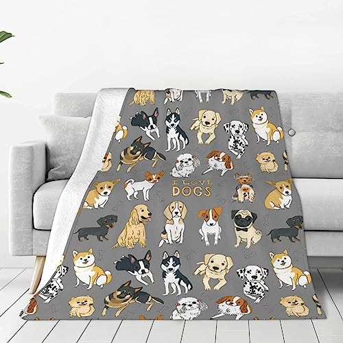 Eitqtbea Cute Kids Dogs Puppies Print Blanket Throw 60"x50", Plush Flannel Blankets with Dogs on It, Gifts for Boys Girls Dog Lovers People