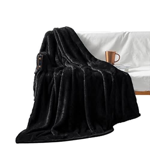 Exclusivo Mezcla Plush Extra Large Fleece Throw Blanket for Couch,Bed and Sofa (50x70 inches, Black) Soft, Warm, Lightweight