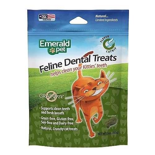Feline Dental Treats — Tasty and Crunchy Cat Dental Treats Grain Free — Natural Dental Treats to Clean Cat Teeth, Freshen Cat Breath, and Reduce Plaque and Tartar Buildup — Catnip Treats, 3 oz
