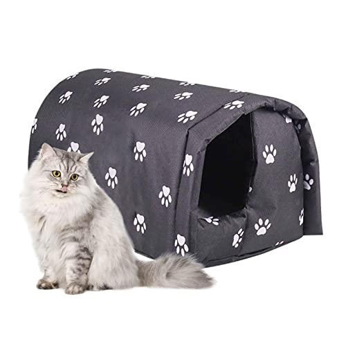 Fhiny Stray Cats Shelter, Waterproof Outdoor Cat House Foldable Warm Pet Cave for Winter Wild Animal Tent Bed Anti-Slip Kitten Cave for Feral Cat Dog Puppy Weatherproof Black (M:17.7"×15.7"×13.7")