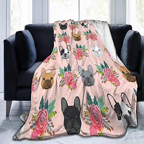 French Bulldog Floral Dog Cute pet Gifts Dog Breed Ultra-Soft Blanket Luxury Light Comfortable Flannel Warm Winter Blanket,Home Sofa Watch TV Bedroom Living Room-Suitable for Adults/Pets/Babies 50x40