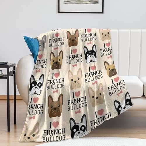 French Bulldog Sofa Throw Blanket Flannel Super Soft Warm Fleece Bedspread Home Decor All Season for Bed Couch Living Room Large 50"X40" in