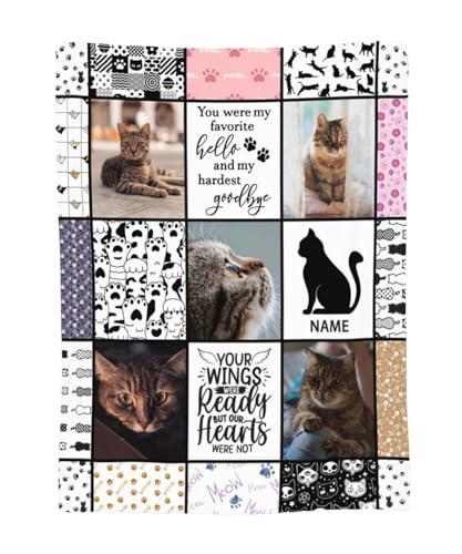 Funnylife Custom Cat Blanket, Personalized Blanket with Cat Photo Cat Loss Gifts Cat Memorial Gifts - Sympathy for Loss of Cat 30x40