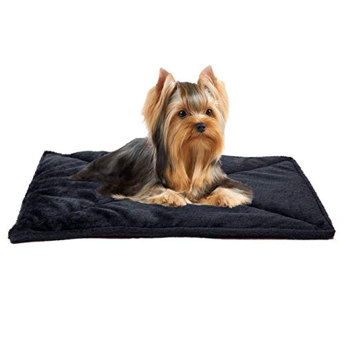 Furhaven ThermaNAP Self-Warming Cat Bed for Indoor Cats & Small Dogs, Washable & Reflects Body Heat - Quilted Faux Fur Reflective Bed Mat - Black, Small