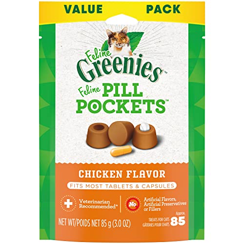 Greenies Feline Pill Pockets for Cats Natural Soft Cat Treats, Chicken Flavor, 3 oz. Pack (85 Treats)