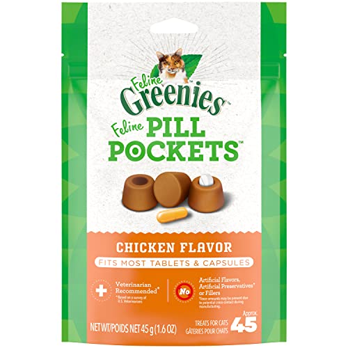 Greenies Feline Pill Pockets for Cats Natural Soft Cat Treats, Chicken Flavor, 1.6 oz. Pack (45 Treats)