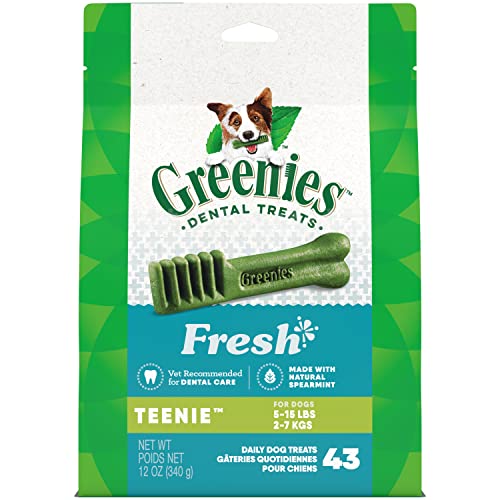 Greenies TEENIE Natural Dental Care Dog Treats Mint Fresh Flavor, 12 oz. Pack (43 Treats)
