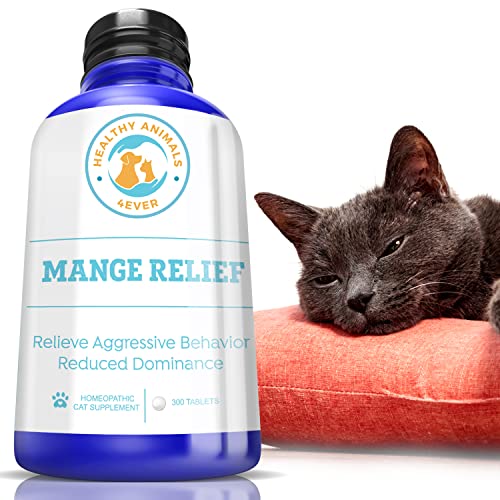 HealthyAnimals4Ever Mange Relief for Cats - Treatment for Itchiness, Scabs, & Hair Loss Caused by Mites - All-Natural, Homeopathic, Non-GMO, Organic - Gluten, Preservative & Chemical Free - 300 ct