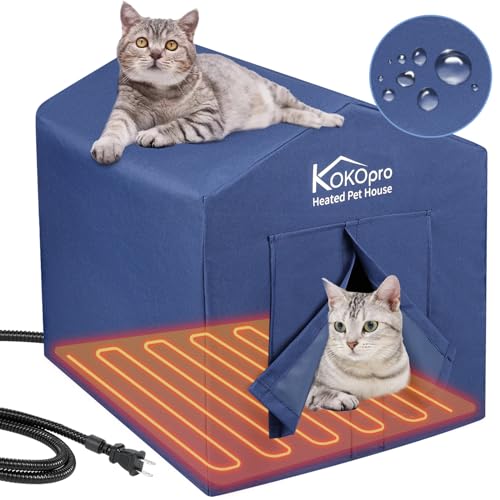 Heated Cat House for Outdoor Cats in Winter, 16 X 20 X 18 Inches Large Size, Weatherproof, Elevated, Cat Shelter with Cat Heating Pad Bed, Outdoor Warm House for Feral Barn Cat Puppy, Carrying Bag